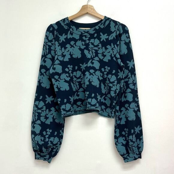 MILLY Floral Print Cropped Balloon Sleeve Crew Knit Designer Sweater - Small* - Picture 1 of 10